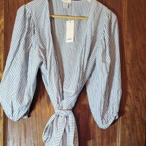 NWT Eberjey White and Blue Stripe Cotton Wrap Dress/Coverup sz. M